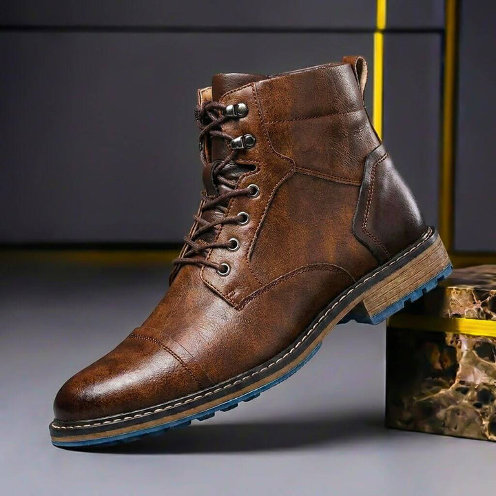 Herrens äkta läder cap-toe stövlar – snörad ankelsko för smart casual och vinterbruk