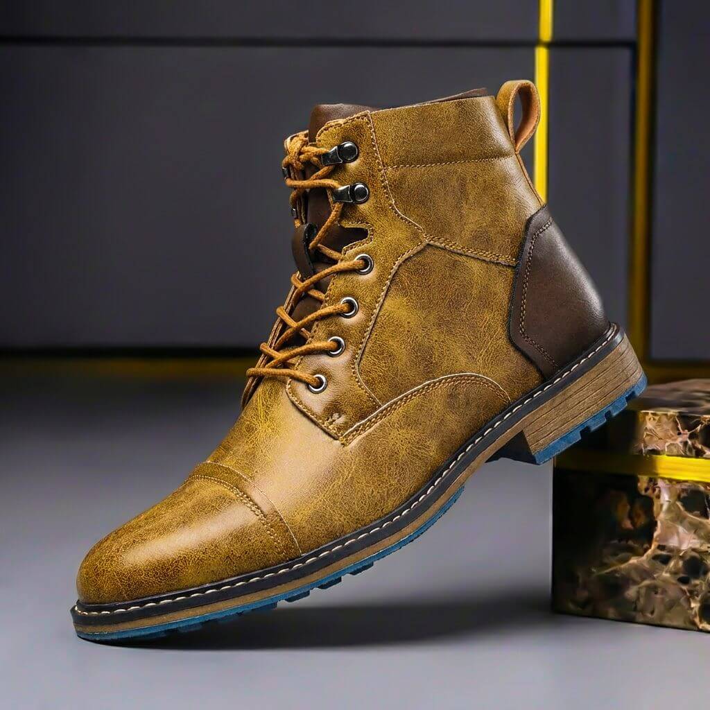 Herrens äkta läder cap-toe stövlar – snörad ankelsko för smart casual och vinterbruk