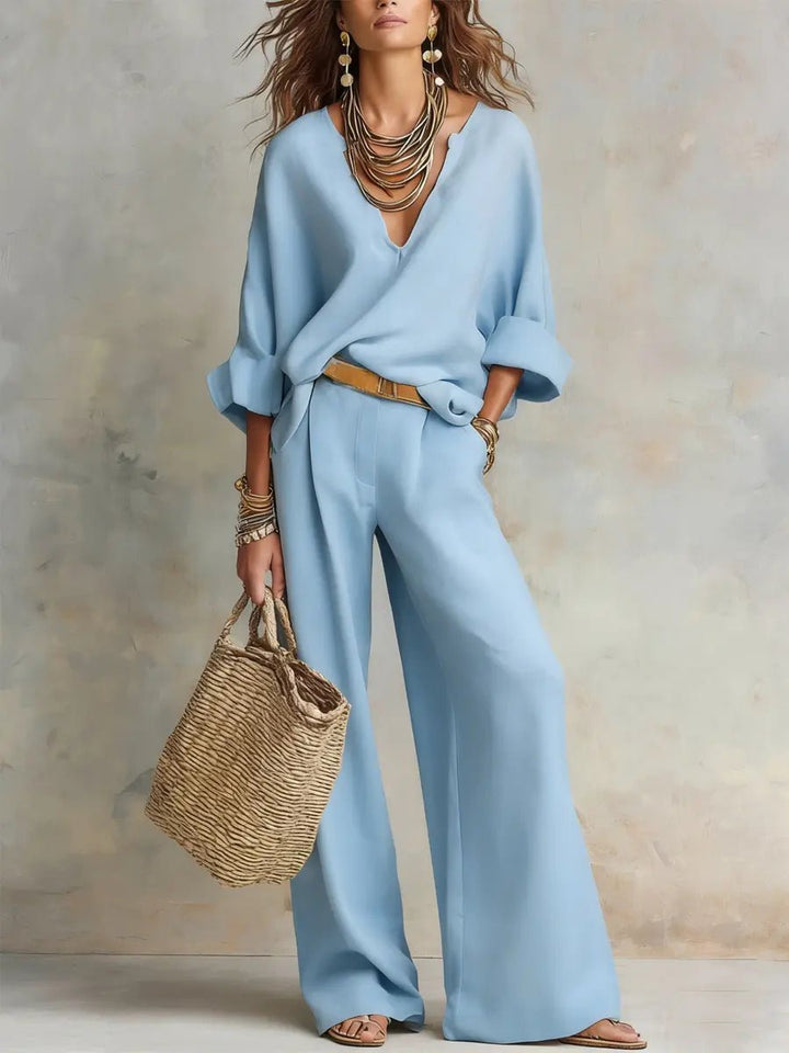 Kvinnors Linne Look Vida Byxor Set – Andningsbar Avslappnad Sommar Resort Outfit