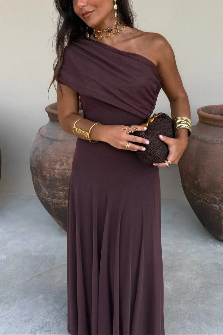 Kvinnors Off Shoulder Draped Waist Bröllopsgäst Maxi Klänning