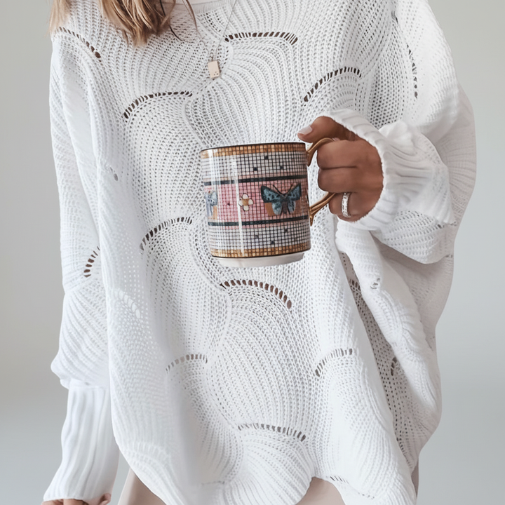 Kvinnors Oversized Öppen Stickad Tröja med Draperad Asymmetrisk Nederkant