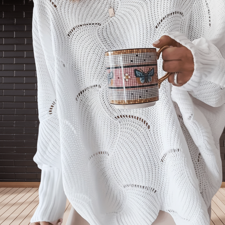 Kvinnors Oversized Öppen Stickad Tröja med Draperad Asymmetrisk Nederkant