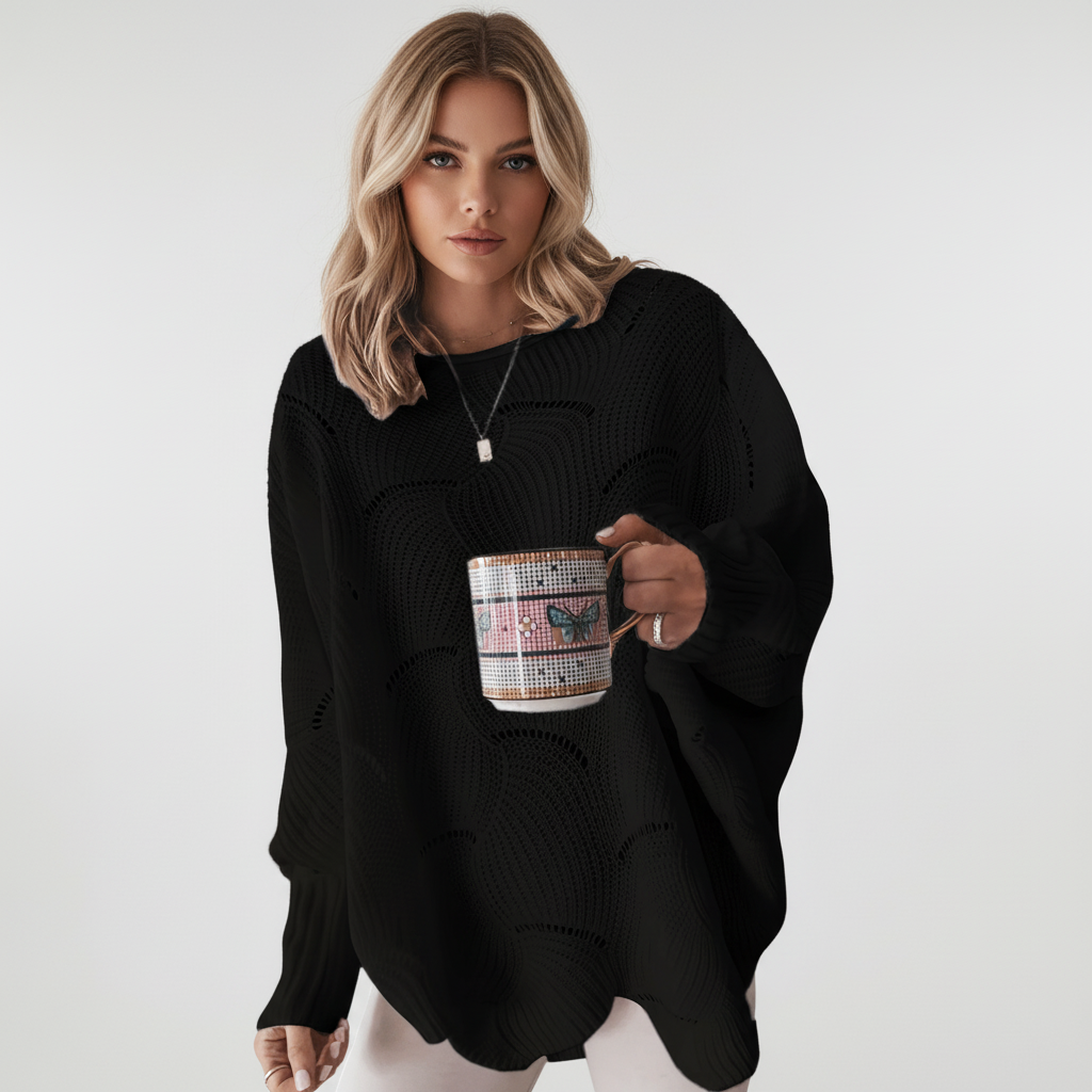 Kvinnors Oversized Öppen Stickad Tröja med Draperad Asymmetrisk Nederkant