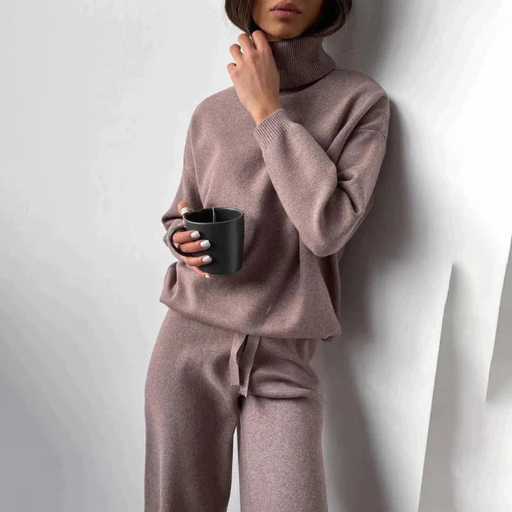 Kvinnors Cashmere Turtleneck Loungewear Set – Varm Co-Ord för Kalla Dagar