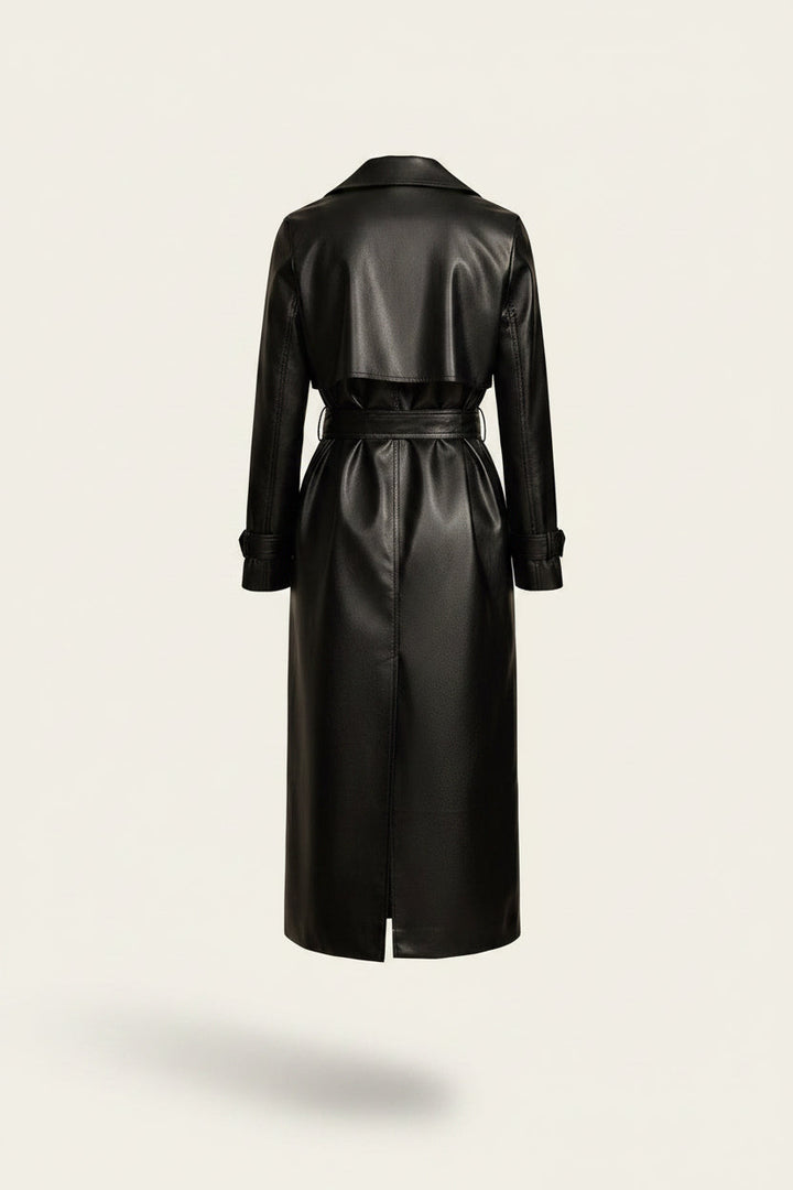 Lyxig läderlook lätt sommarjacka för kvinnor med elegant bälte och knappdesign