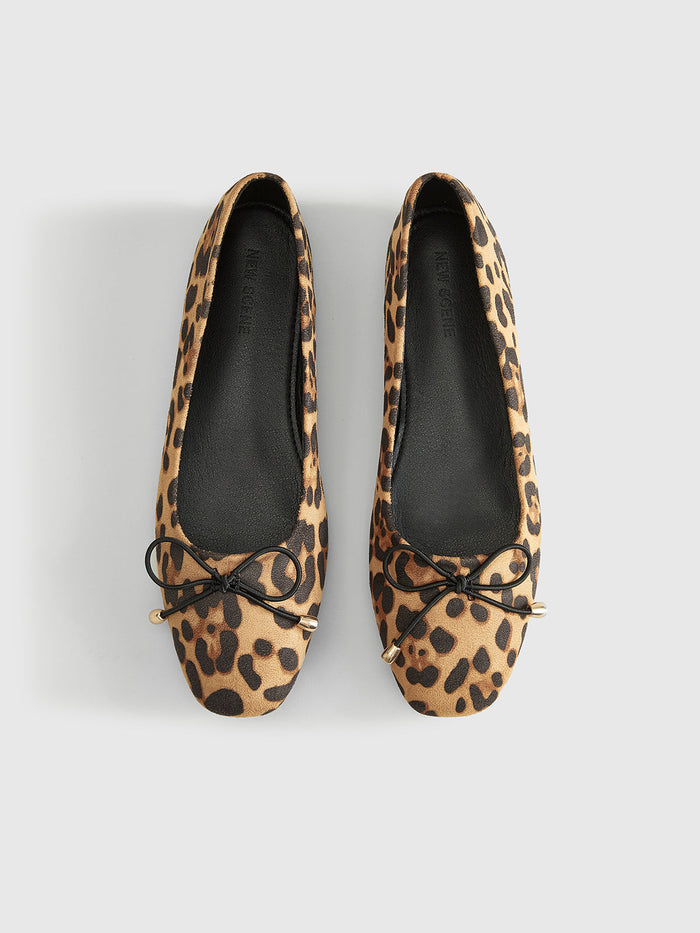 Dam Ballerinaskor med Rosett och Leopardmönster