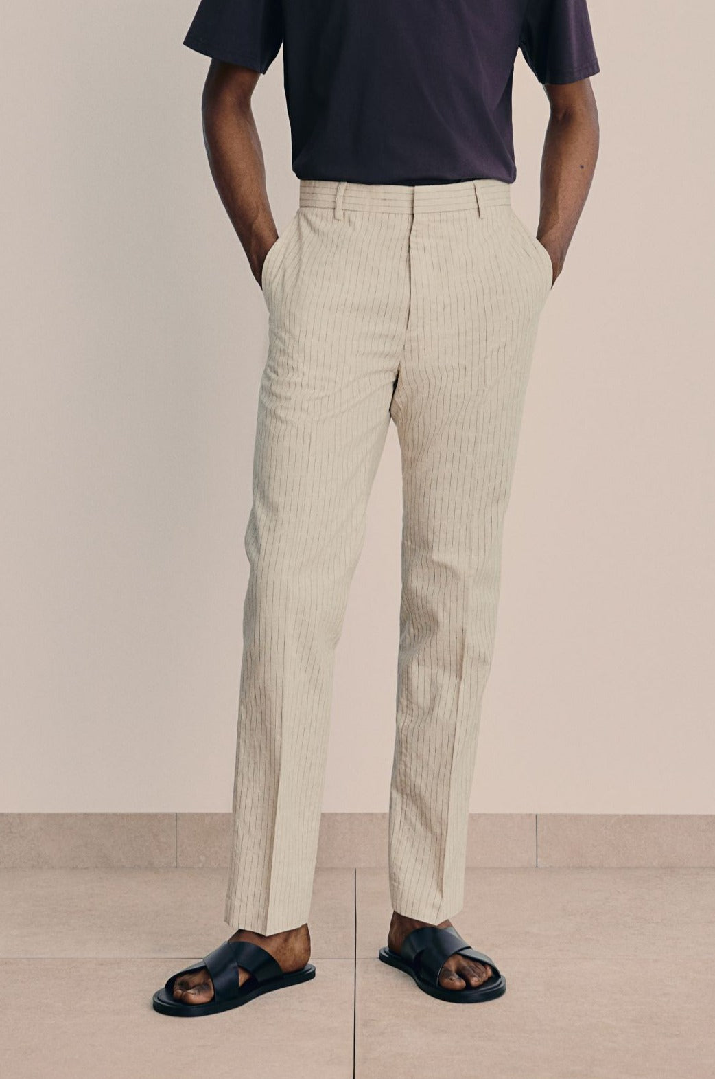 Herrarnas skräddarsydda pinstripe byxor Eleganta smart-casual byxor