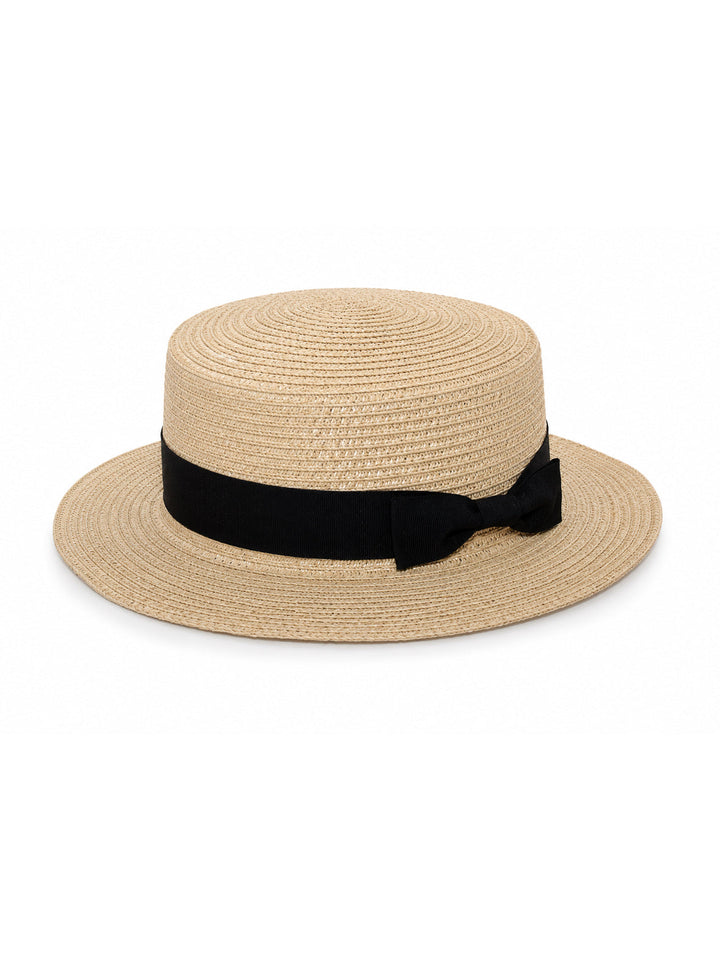 Kvinnors Strå Boater Sommarhatt Klassisk Ribbondesign Sommarstil