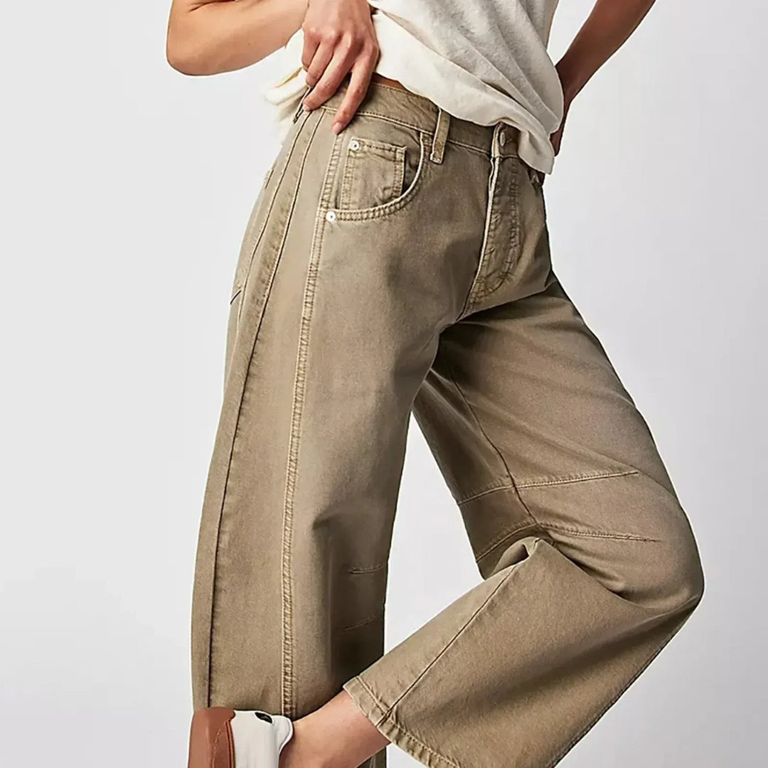 Kvinnors Avslappnade Barrel Leg Denimjeans Högmidjade Byxor