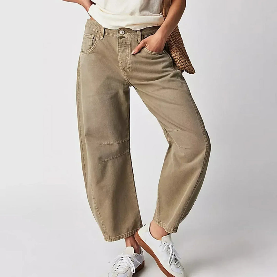 Kvinnors Avslappnade Barrel Leg Denimjeans Högmidjade Byxor