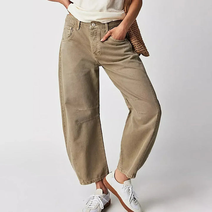 Kvinnors Avslappnade Barrel Leg Denimjeans Högmidjade Byxor