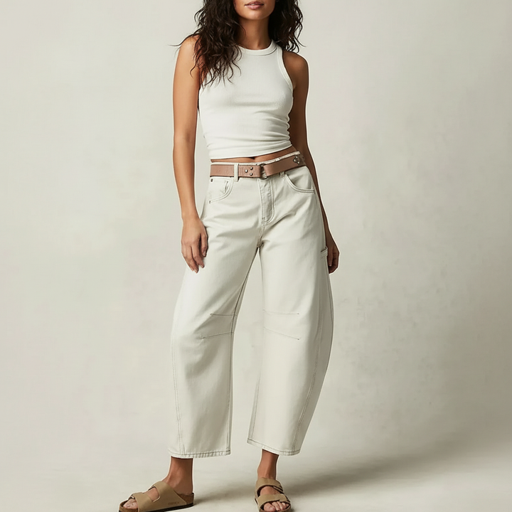 Kvinnors Avslappnade Barrel Leg Denimjeans Högmidjade Byxor