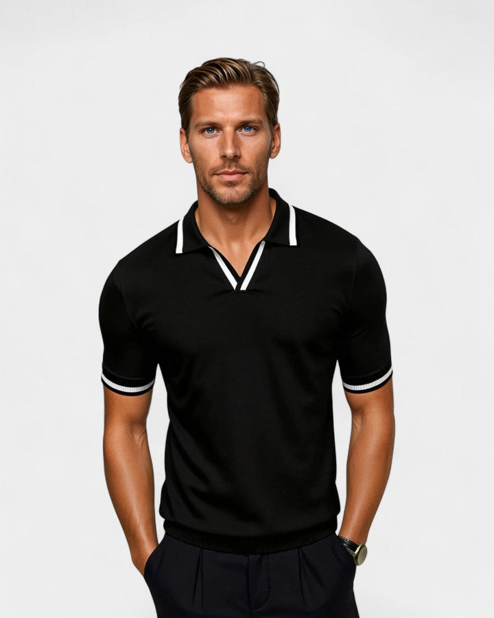 Herrkontrastkrage Polotröja Kortärmad Lättviktig Andningsbar Stilig Smart Casual Modern Passform Topp