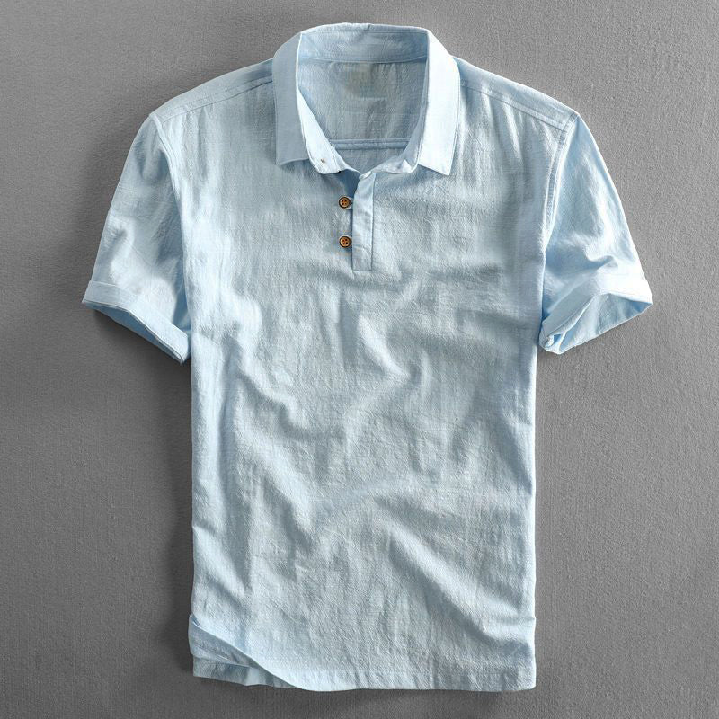 Herrars kortärmad linne-look polo skjorta med knappslå