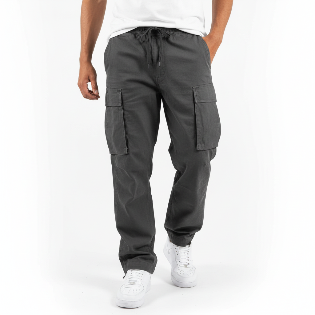 Herrens Bomull Cargo Joggers – Lösa Utility Byxor för Dagligt Bruk