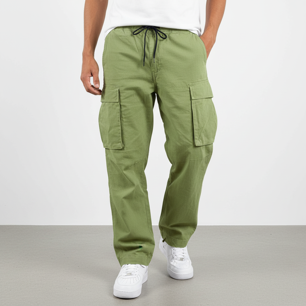 Herrens Bomull Cargo Joggers – Lösa Utility Byxor för Dagligt Bruk