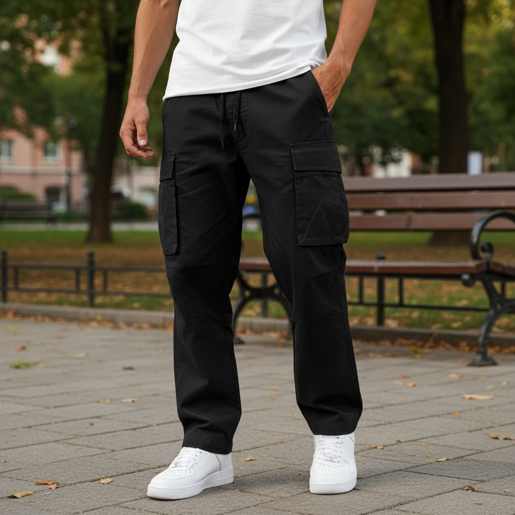 Herrens Bomull Cargo Joggers – Lösa Utility Byxor för Dagligt Bruk