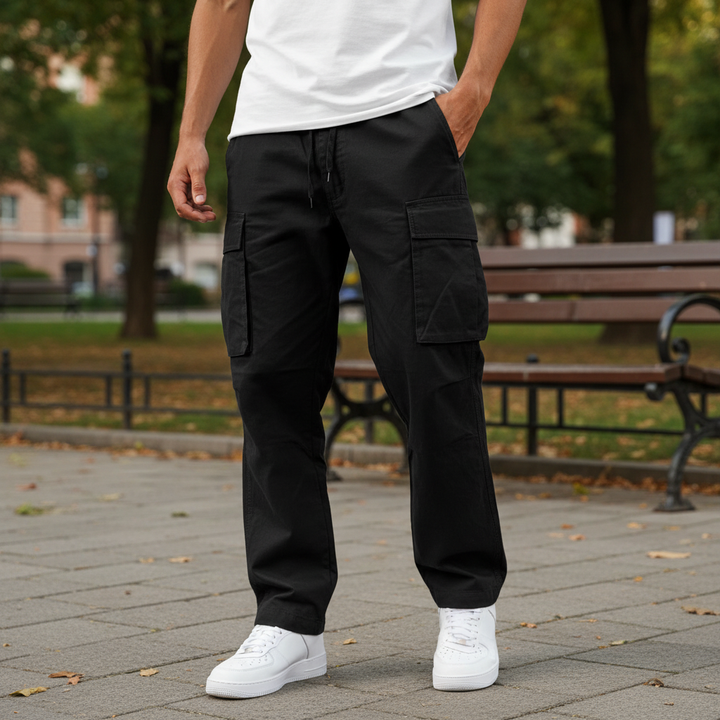 Herrens Bomull Cargo Joggers – Lösa Utility Byxor för Dagligt Bruk