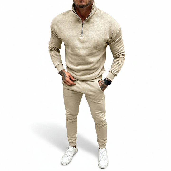 Herrens Minimalistiska Quarter Zip Tröja med Ståkrage