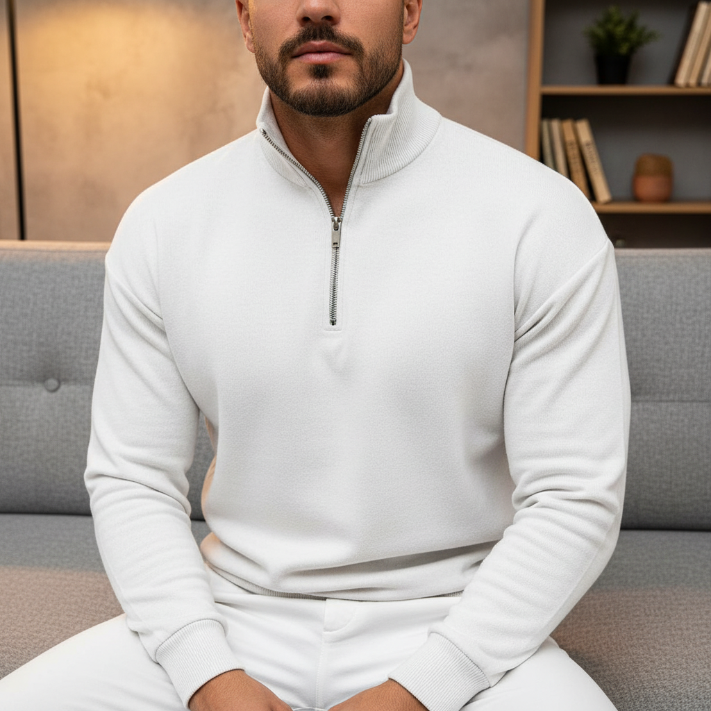 Herrens Minimalistiska Quarter Zip Tröja med Ståkrage