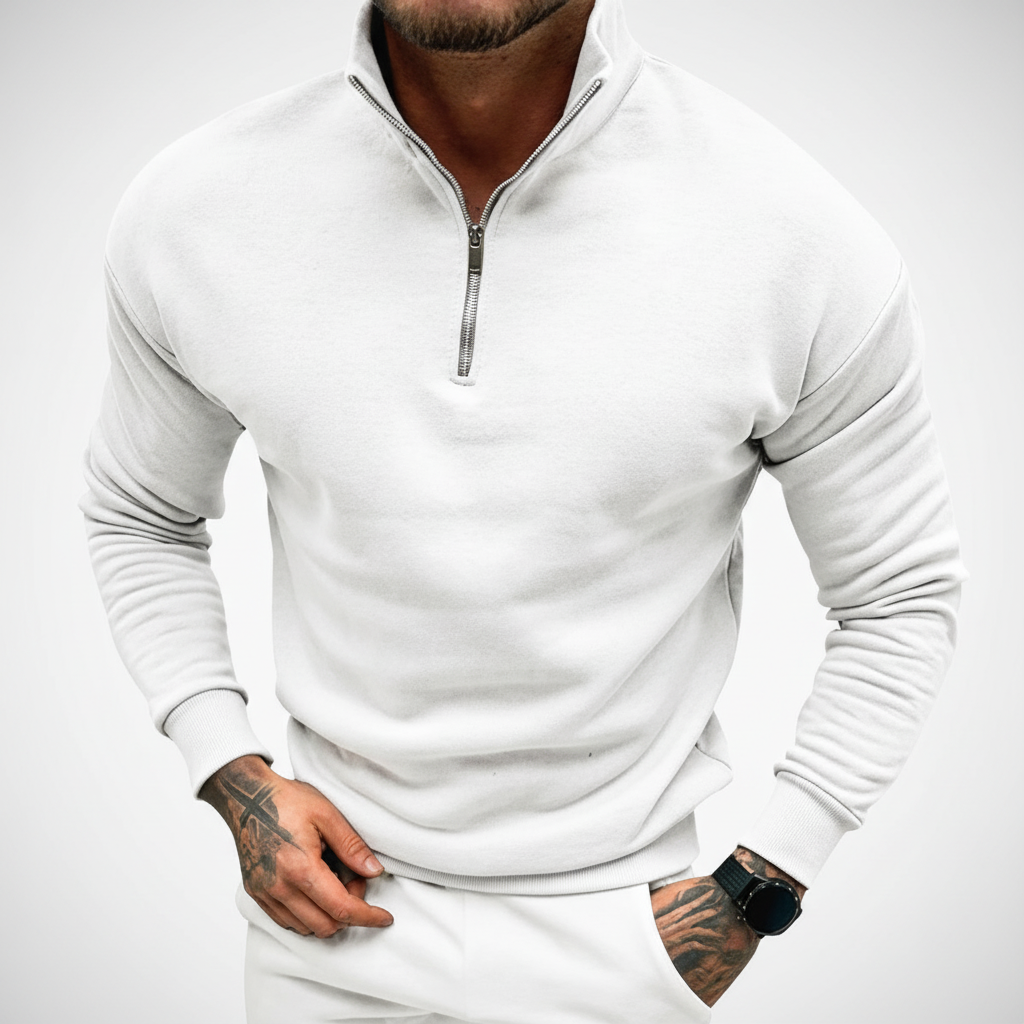 Herrens Minimalistiska Quarter Zip Tröja med Ståkrage