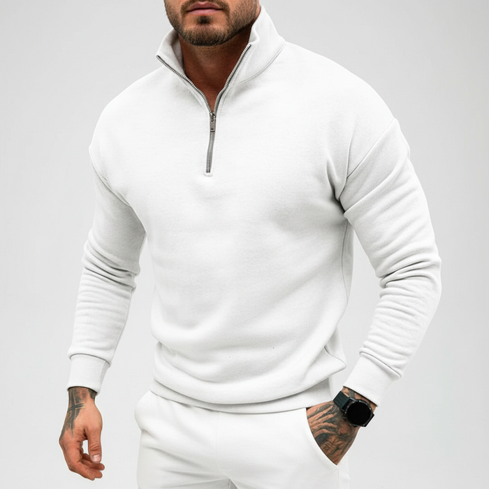Herrens Minimalistiska Quarter Zip Tröja med Ståkrage