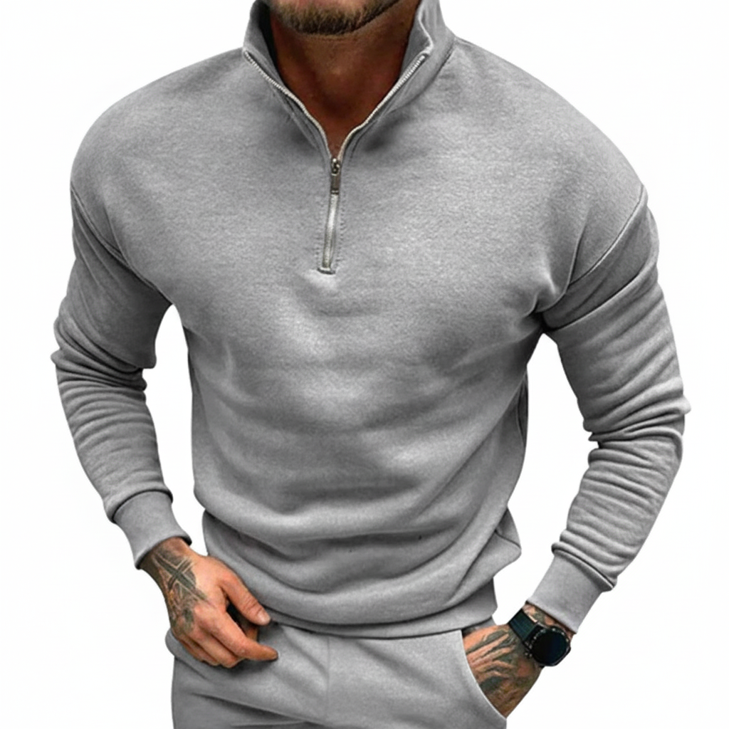 Herrens Minimalistiska Quarter Zip Tröja med Ståkrage