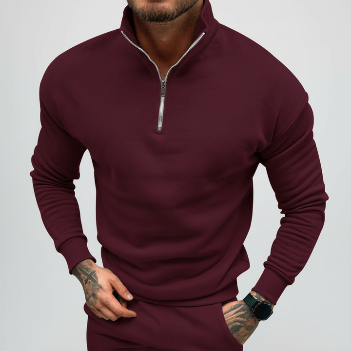 Herrens Minimalistiska Quarter Zip Tröja med Ståkrage