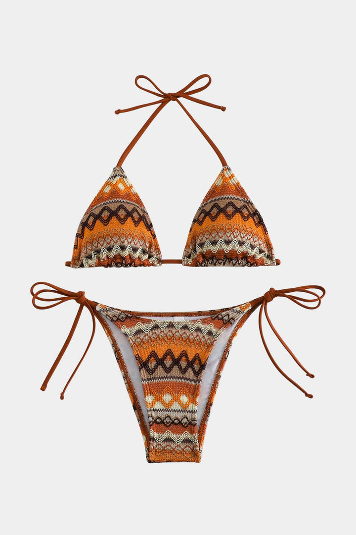 Kvinnors Triangle Bikini Set Boho Mönster Knut Sidor Badkläder