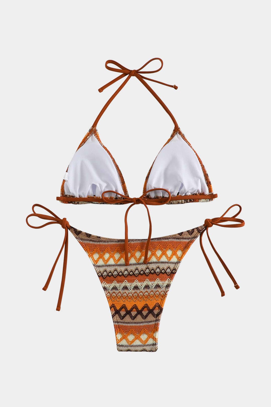Kvinnors Triangle Bikini Set Boho Mönster Knut Sidor Badkläder