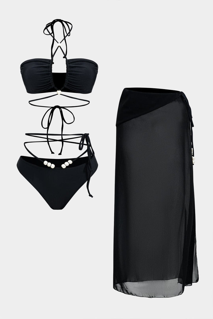 Damernas Bandeau Bikini Wrap Tie Tre Delars Strandset