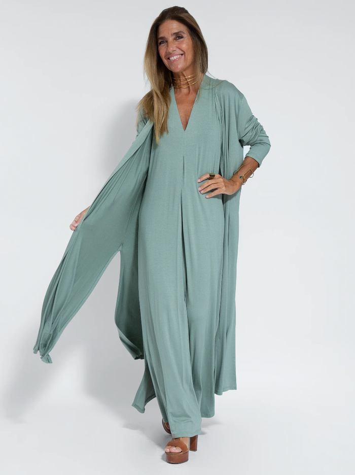 Kvinnors Stretch Maxi Klänning och Cardigan Set – Elegant Tvådelad Outfit för Arbete och Smart Avslappnad Klädsel