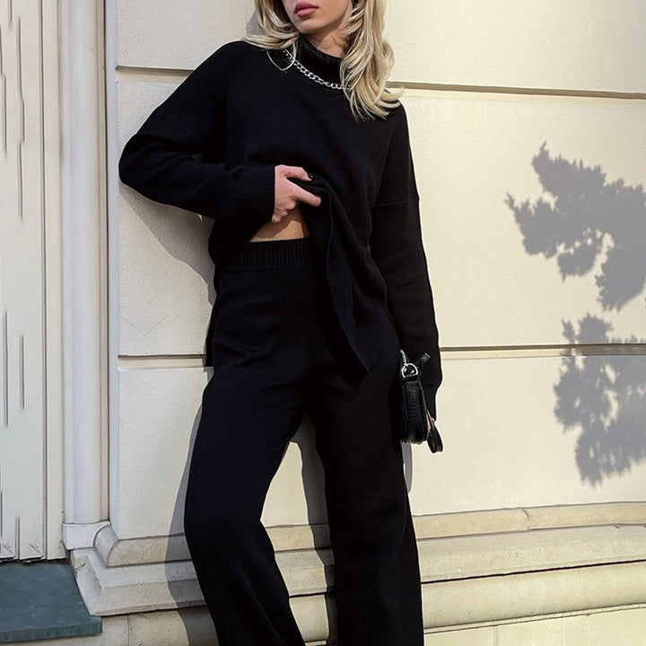 Kvinnors Turtleneck Tröja Avslappnad Passform Sidospalt Stickad Topp