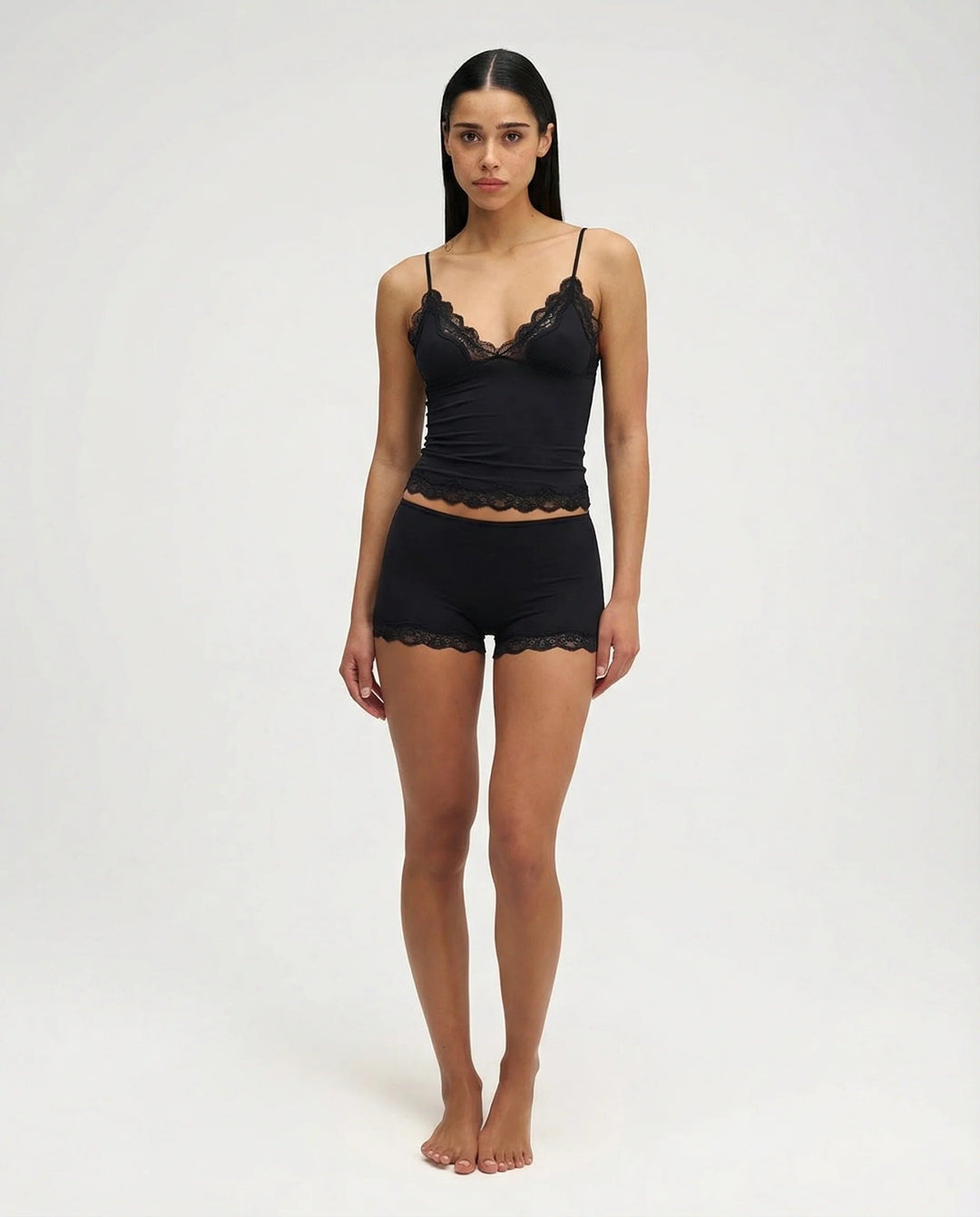 Kvinnors Nattkläder Set med Spetskant Mjuk Linne och Shorts