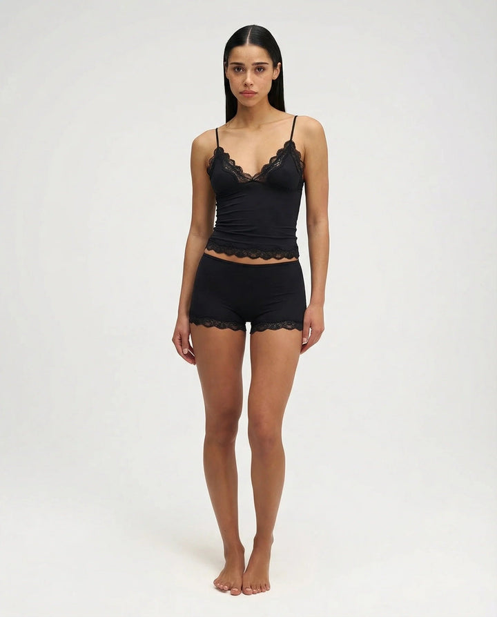 Kvinnors Nattkläder Set med Spetskant Mjuk Linne och Shorts