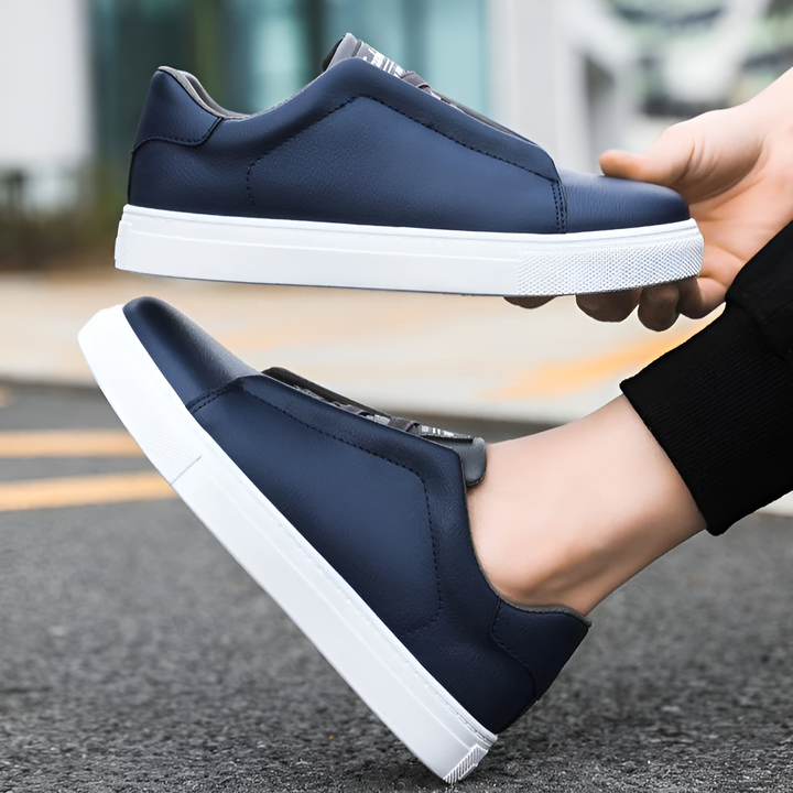 Herrens Släta Läder Elastiska Snörning Tjock Sula Sneakers