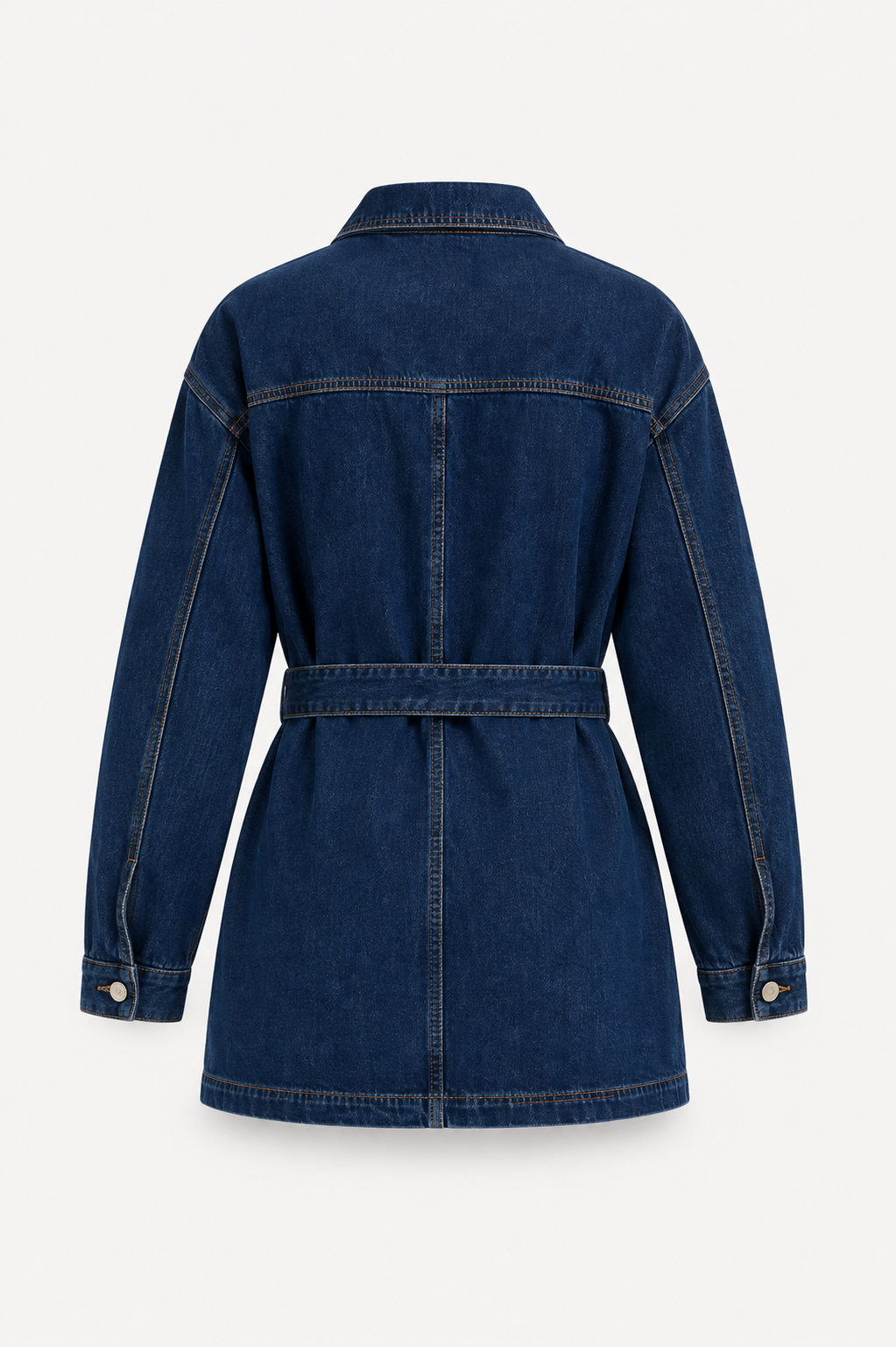 Kvinnors Bälte Denim Utility Jacka – Oversized Skjortkrage Lager för Vår och Höst