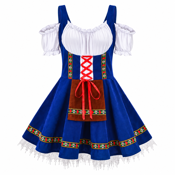 Kvinnors Folklig Dirndl Klänning – Off-Shoulder Festivalstil med Dekorativ Framskärp