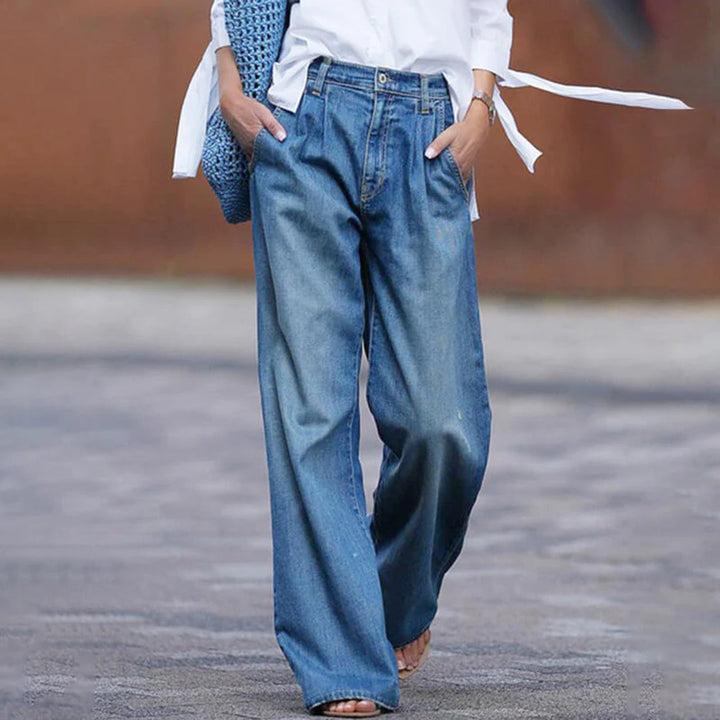 Kvinnors Plisserade Vida Jeans – Högmidjade Avslappnade Denim för Smart Casual