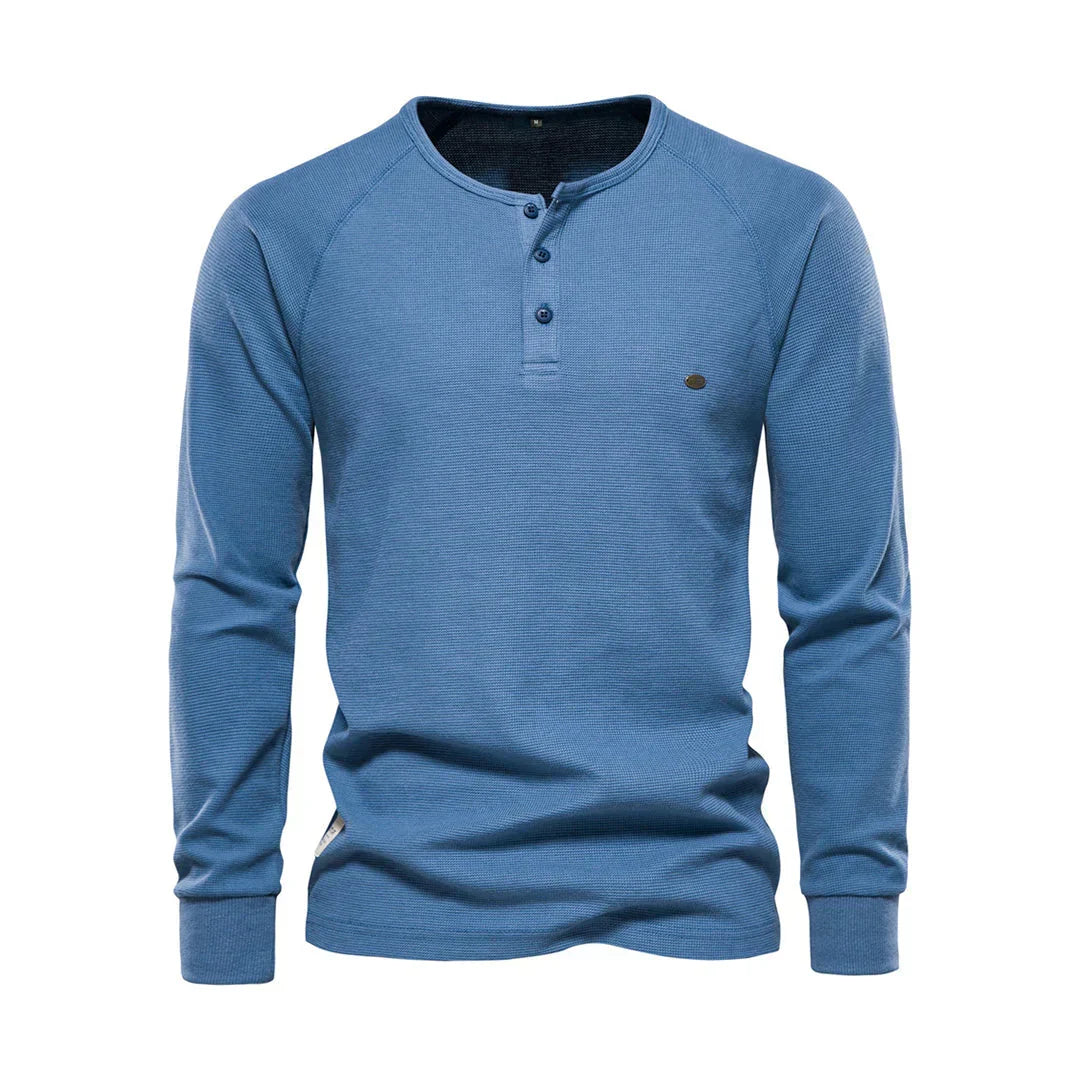 Herrars Henley Skjorta Lång Ärmar Knapp Hals Casual Topp