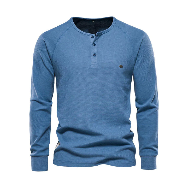 Herrars Henley Skjorta Lång Ärmar Knapp Hals Casual Topp