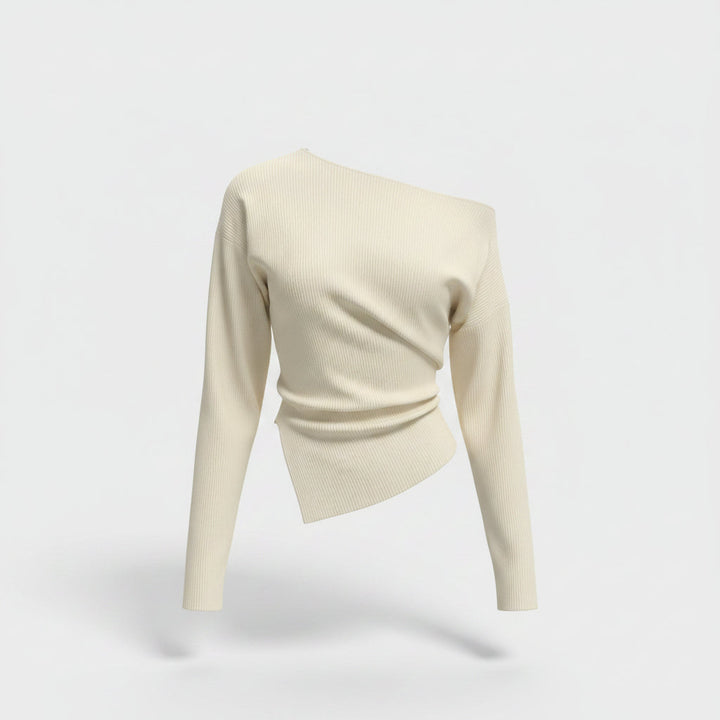 Kvinnors Off-Shoulder Draperad Topp – Asymmetrisk Långärmad Statement Blus för Dags- till Kvällsbruk