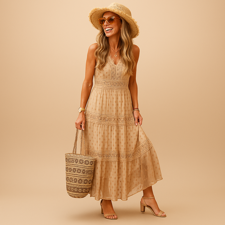 Kvinnors Boho Sommarklänning Lätt Flödande Ibiza Stil Avslappnad Passform Strand Festival Outfit