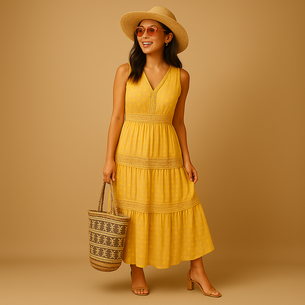 Kvinnors Boho Sommarklänning Lätt Flödande Ibiza Stil Avslappnad Passform Strand Festival Outfit