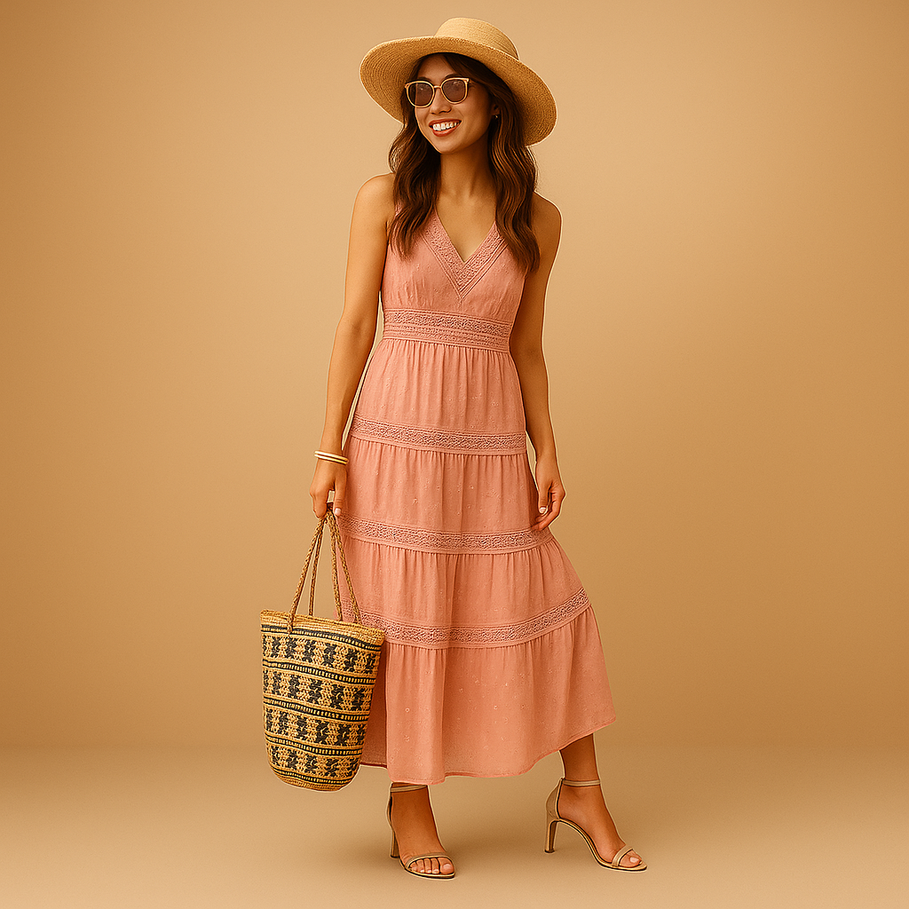 Kvinnors Boho Sommarklänning Lätt Flödande Ibiza Stil Avslappnad Passform Strand Festival Outfit