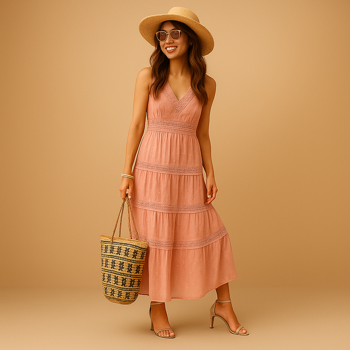 Kvinnors Boho Sommarklänning Lätt Flödande Ibiza Stil Avslappnad Passform Strand Festival Outfit