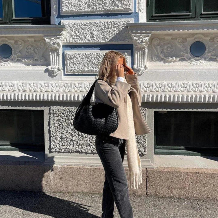 Kvinnors Vävda Axelväska Mjuk Vegansk Läder Slouch Design