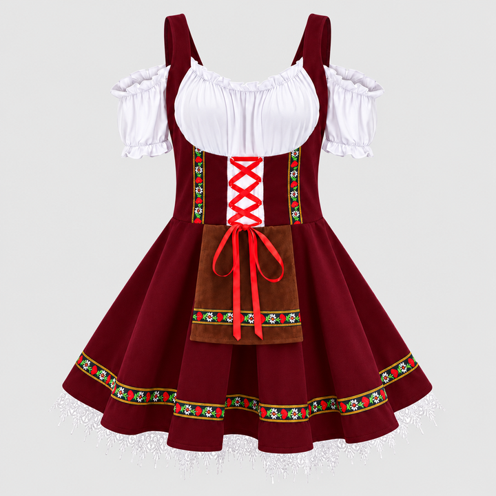 Kvinnors Folklig Dirndl Klänning – Off-Shoulder Festivalstil med Dekorativ Framskärp