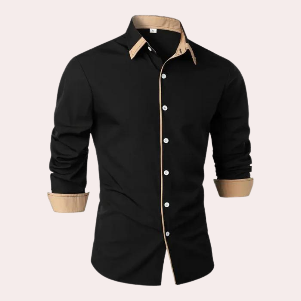 Herr Slim Fit Skjorta med Kontrastdetaljer - Smart Casual Topp