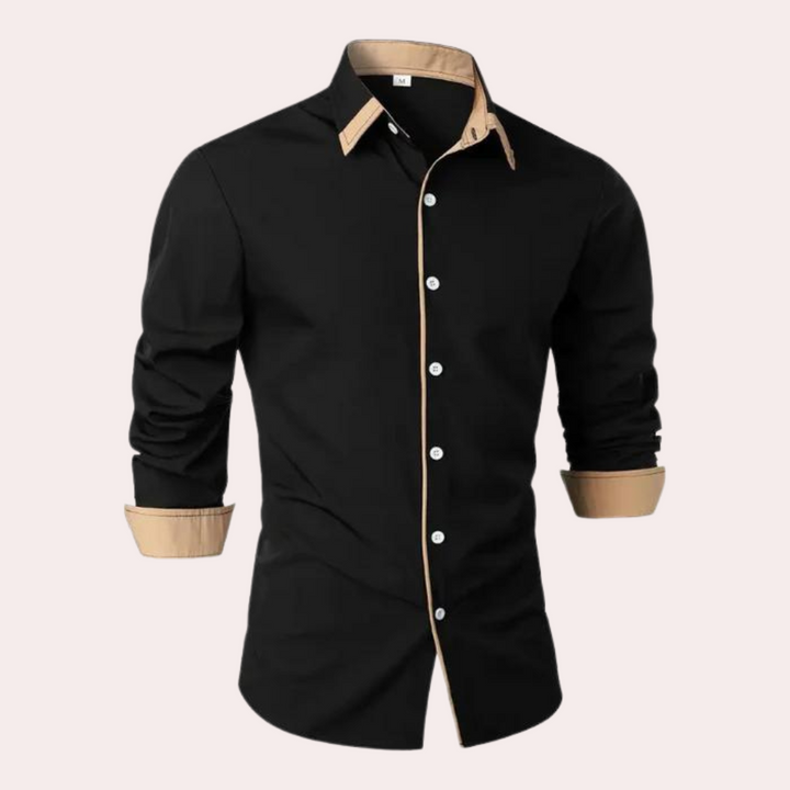 Herr Slim Fit Skjorta med Kontrastdetaljer - Smart Casual Topp